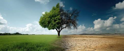 The Tree Divided Between Lush Life and Desolate Droughts photo