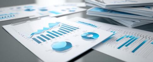 The collection of detailed business data reports and analytical charts. photo