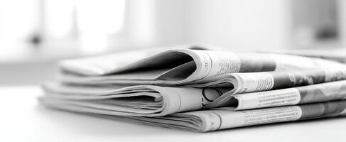 The classic stack of newspapers revealing stories from around the world. photo