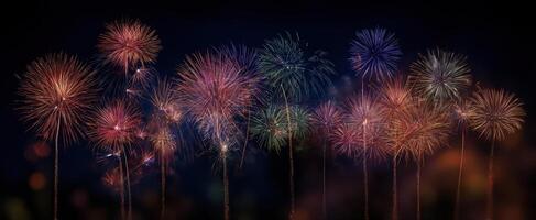 The spectacular fireworks display bursting in the night sky. photo