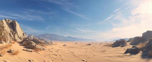 The breathtaking tranquility of a vast desert landscape under a blue sky. photo
