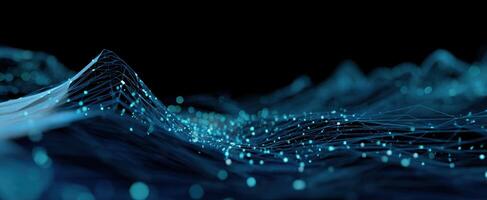 The digital wave illuminating a futuristic network with glowing particles photo