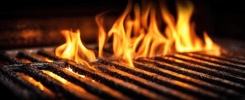 The vibrant flames dancing over a charcoal grill in a backyard setting. photo