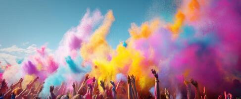 The vibrant celebration of color during a joyful outdoor festival. photo