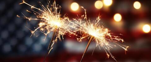 The sparkler display illuminating the joyful celebration of independence day. photo