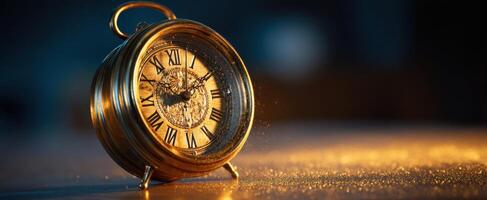 The vintage gold clock showcasing timeless elegance and craftsmanship in close-up. photo