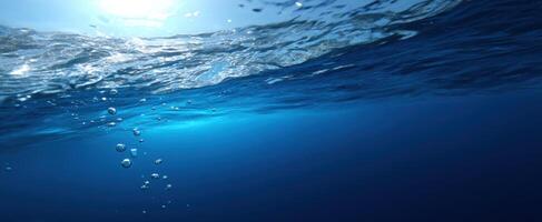 The tranquil underwater scenery with sunlight and bubbles creating a serene atmosphere. photo