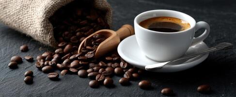 The rich aroma of freshly brewed coffee in a stylish cup. photo