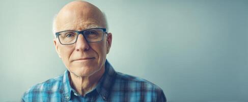 The thoughtful elderly man in glasses showcasing wisdom and experience. photo