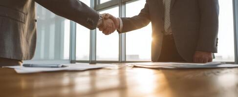 The handshake signifies a successful business agreement between two professionals. photo