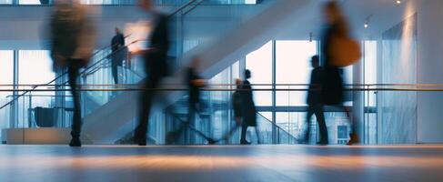 The bustling office space showcasing dynamic movement of professionals. photo