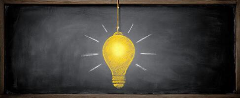 The Lightbulb Illuminating Ideas on a Chalkboard Background photo