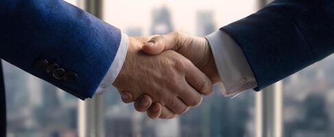 The professional handshake symbolizing successful business partnership and collaboration. photo