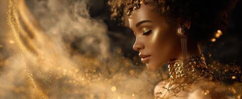 The golden beauty radiating elegance and confidence through mesmerizing artistry. photo