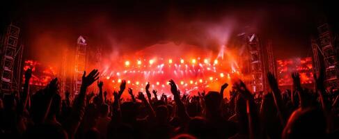 The vibrant atmosphere of a lively concert with energetic audience participation. photo