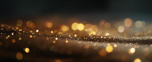 The shimmering golden bokeh create an enchanting abstract background for elegance. photo