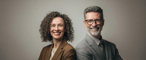 The confident professionals showcasing teamwork and joy in a modern portrait. photo