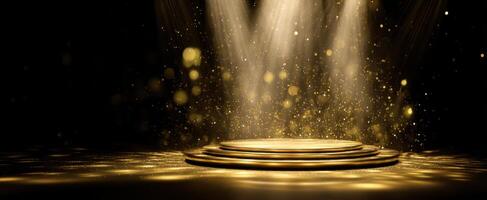 The Golden Podium Surrounded by Magical Spotlight Effects in a Dark Setting photo