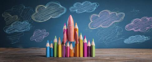 The colorful world of pencils arranged like a vibrant castle. photo