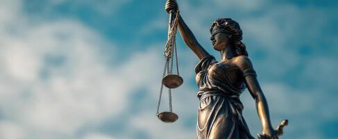 The Lady Justice Sculpture Holding Scales Against a Cloudy Sky photo