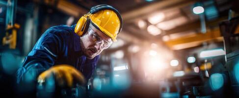 The dedicated worker focusing on machinery in a modern industrial environment photo