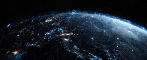 The Earth Connected by a Network of Illuminated Data Links and Cities photo