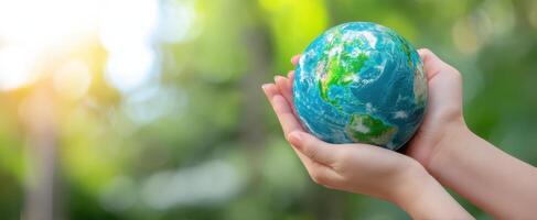The Hands Embracing the Earth Symbolizing Global Responsibility and Environmental Awareness photo