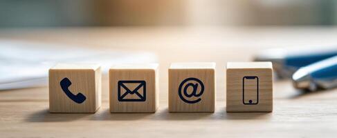 The Communication Icons Representing Modern Contact Methods in Business Settings photo