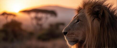 The Majestic Lion Gazing at a Beautiful African Sunset photo
