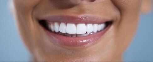 The radiant smile of a confident woman showcasing perfect white teeth. photo