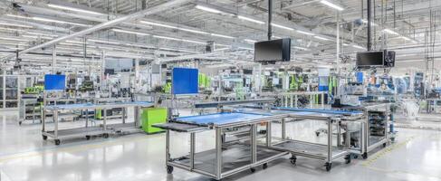 The state-of-the-art factory interior featuring advanced manufacturing equipment and organized workspace. photo