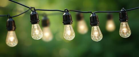 The warm glow of string lights creating a cozy outdoor ambiance. photo