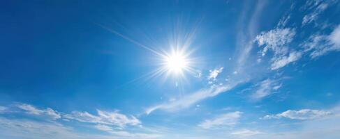 The Radiant Sun Illuminating a Clear Blue Sky with Wispy Clouds photo
