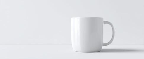 The minimalist white mug on a clean, bright surface for versatile use. photo