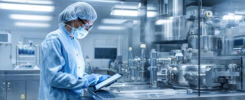 The scientist working in a modern laboratory environment with advanced equipment. photo