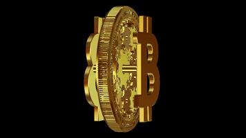 Cryptocurrency, Modern Gold Bitcoin Mechanism in Full Rotation, Alpha Channel, Coin, Exclusive, Looped, Transparent Background, Money, Blockchain video
