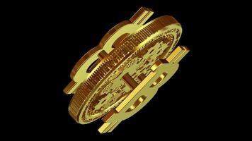 Exclusive, Modern Gold Bitcoin Mechanism in Full Rotation, Transparent Background, Blockchain, Looped, Money, Coin, Cryptocurrency, Alpha Channel video
