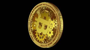 Money, Blockchain, Gold Bitcoin Mechanism in Full Rotation, Alpha Channel, Coin, Cryptocurrency, Transparent Background, Exclusive, Looped video