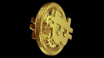 Exclusive, Modern Gold Bitcoin Mechanism in Full Rotation, Transparent Background, Coin, Cryptocurrency, Alpha Channel, Blockchain, Looped, Money video
