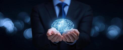 The Brain Hologram Symbolizing Innovation and Leadership in Business Strategy photo
