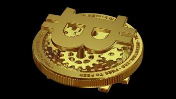 Finances, Modern Gold Bitcoin Mechanism in Full Rotation, Alpha Channel, Exclusive, Looped, Transparent Background, Coin, Cryptocurrency, Blockchain video