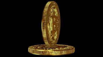Cryptocurrency, Two Gold Bitcoin Mechanisms in Full Rotation, Alpha Channel, Coin, Exclusive, Looped, Transparent Background, Money, Blockchain video