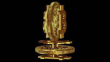 Money, Blockchain, Two Modern Gold Bitcoin Mechanisms in Full Rotation, Alpha Channel, Coin, Cryptocurrency, Transparent Background, Exclusive, Looped video