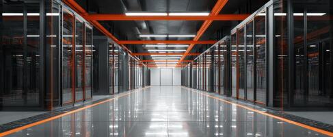 The modern data center featuring sleek servers and advanced infrastructure. photo