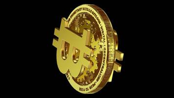 Modern Gold Bitcoin Mechanism in Full Rotation, Alpha Channel, Coin, Cryptocurrency, Money, Blockchain, Exclusive, Looped, Transparent Background video