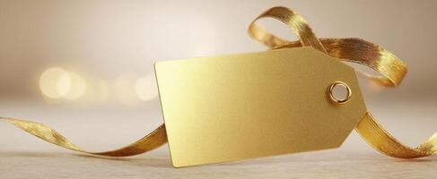 The elegant golden tag with ribbon for special events and gifts. photo