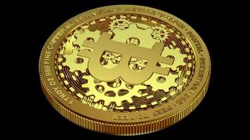 Coin, Cryptocurrency, Gold Bitcoin Mechanism in Full Rotation, Alpha Channel, Money, Looped, Transparent Background, Blockchain, Exclusive video