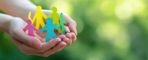 The Hands Supporting Colorful Paper Figures Representing Community and Togetherness photo
