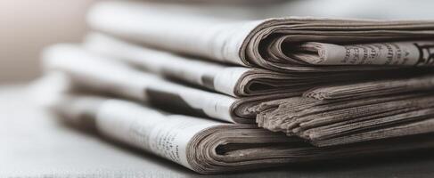The stacked newspapers showcasing vintage print media and daily news coverage photo