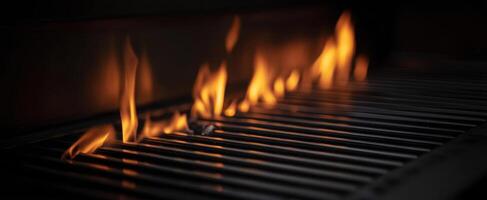 The Flames Dancing on a Grill Ready for Barbecuing Delicious Meals photo